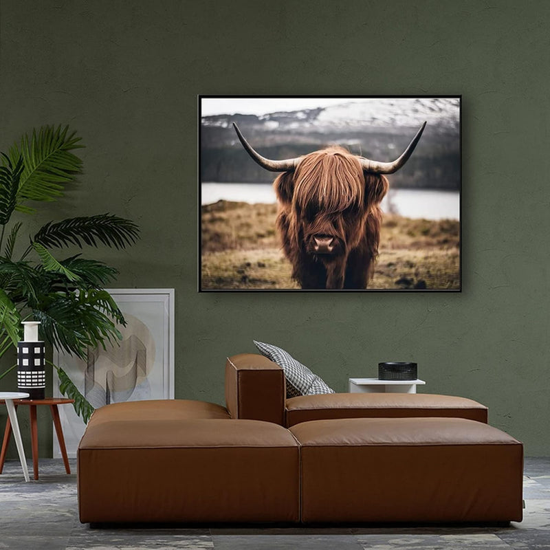 Hochlandrind Bild Leinwanddrucke,Nordic Highland Cow Bilder Druck auf Leinwand Schottisches Hochland