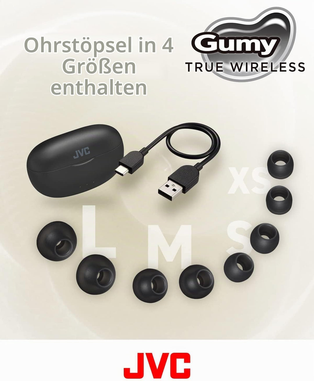JVC HA-Z77T-B Gumy True Wireless Kopfhörer mit weichen Elastomer Ohrstöpseln, 3 Sound-Modi, Bluetoot
