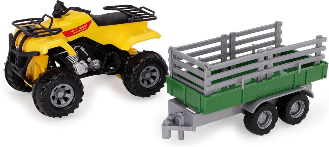 Toyland® Farm Quad &amp; Trailer Spielset - Massstab 1:16 - Freilaufaktion - Jungen Farmspielzeug (Gelb)
