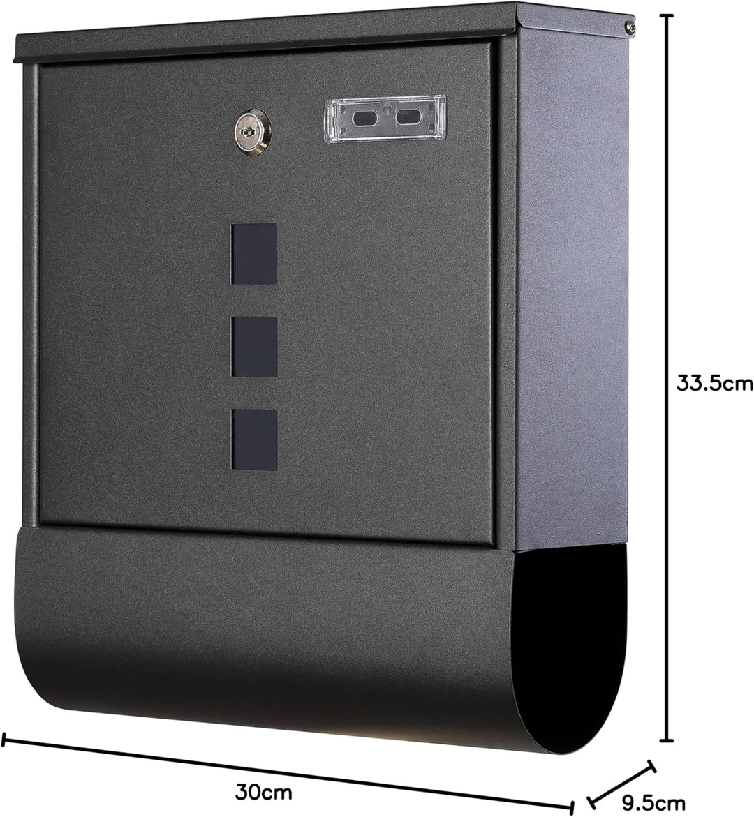 Grafner Design Briefkasten schwarz mit Zeitungsfach, pulverbeschichtet, abschliessbar – 2 Schlüssel