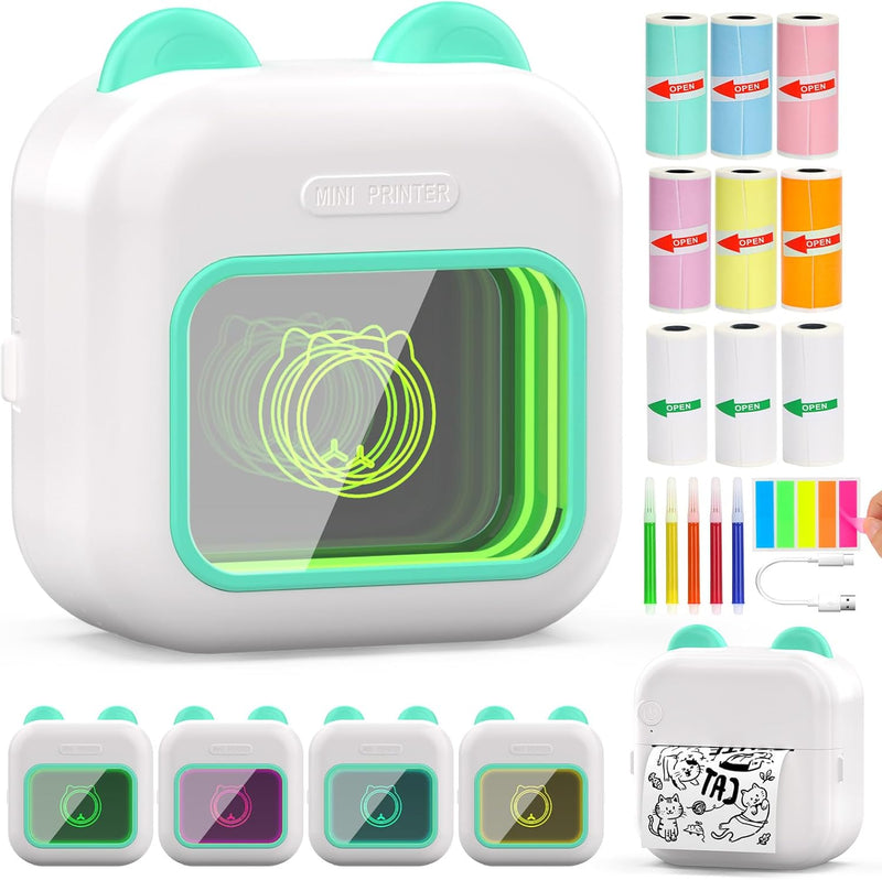 HuiJuKeJi LED Mini Drucker, Taschendrucker, Mini Fotodrucker für Smartphone, Sticker Drucker, Thermo