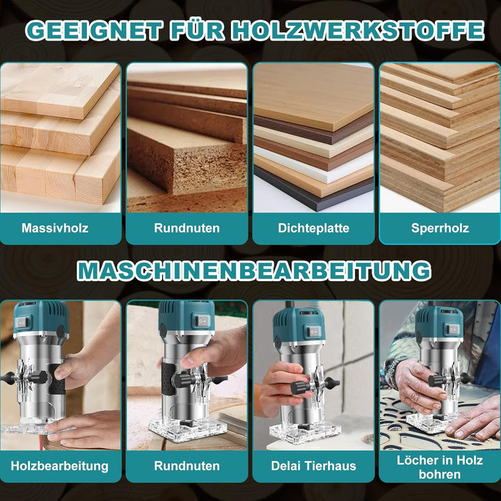 Einhandfräse 800W, 30000 U/min Holzfräse Oberfräse, 6,35mm Durchmesser, Hand Fräsmaschine mit 6 Vari