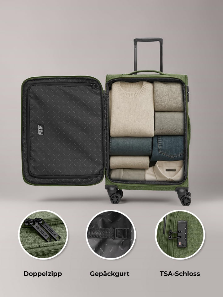 REDOLZ MEDIUM Weichschalen Koffer für Männer & Frauen | Leichter Trolley 67 cm mit 4 Doppelrollen &
