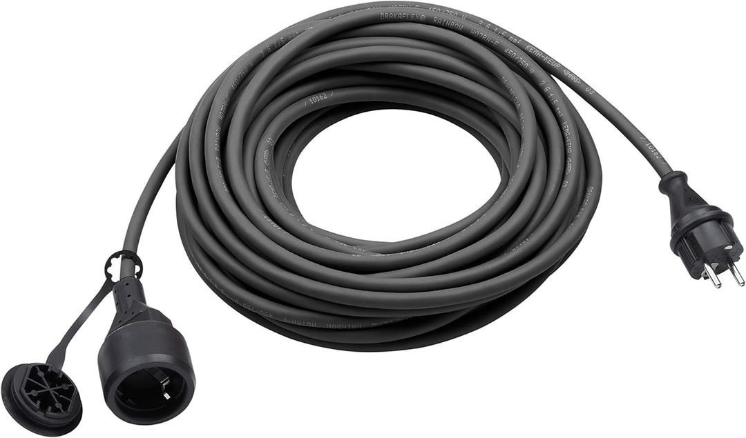 Meister Gummi-Verlängerungskabel 10 m – für aussen (IP44) – Schuko-Kupplung – schwarz 10 m (Modell 1