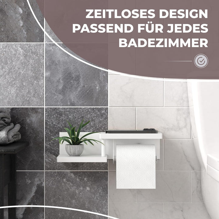 Toilettenpapierhalter Holz Bambus komplett weiss [KLEBEN oder Bohren] | hochwertiger Klopapierhalter