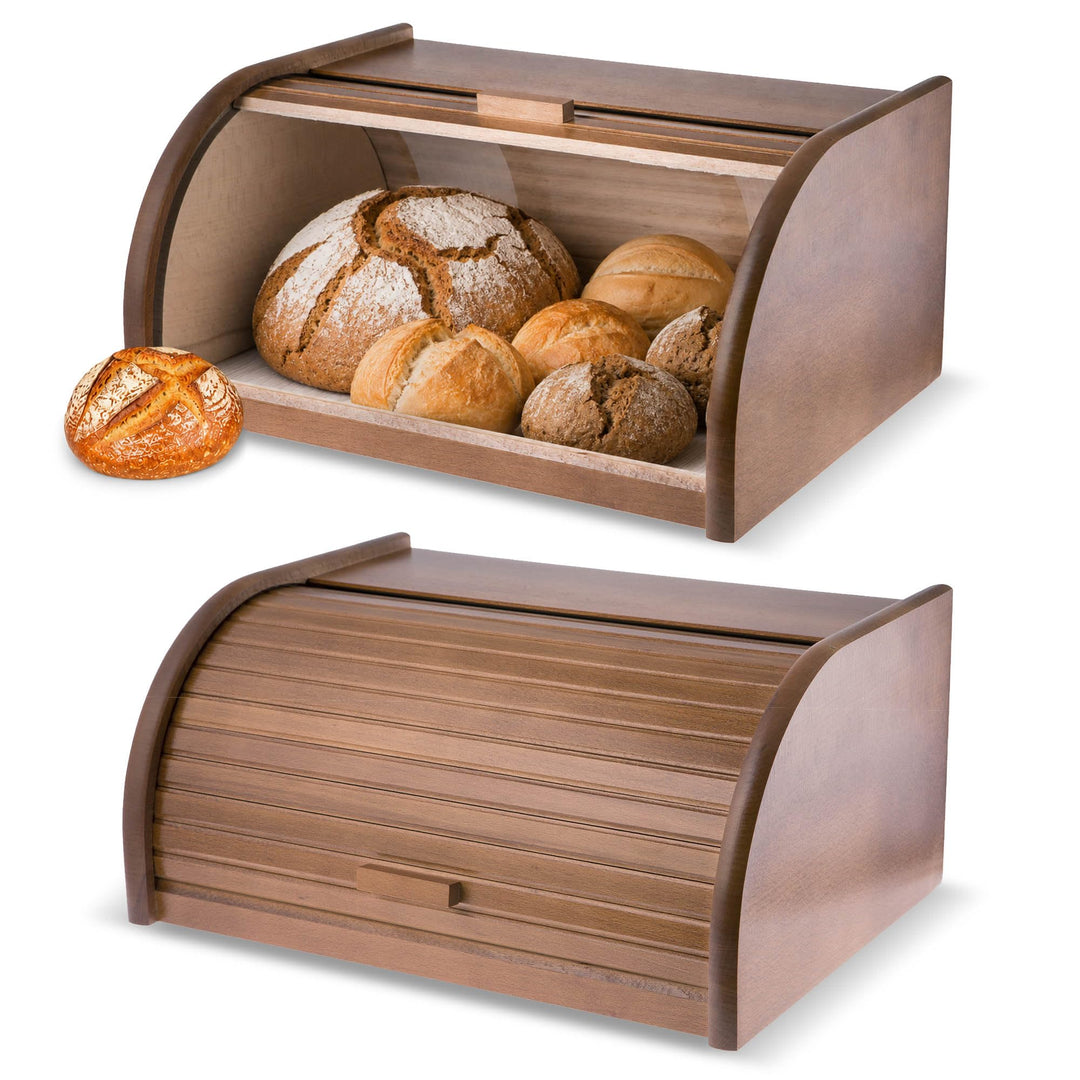 KADAX geräumiger Brotkasten aus hochqualitativem Holz, Brotbehälter mit Rolldeckel für längere frisc