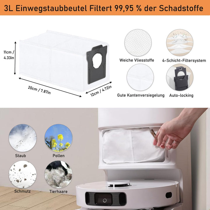 Zubehörset für dreame X40 Ultra Complete / L40 Ultra, Saprdii 6 Staubbeutel, 4 Wischtücher, 2 Rollbü