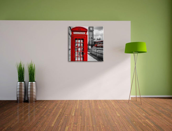 Pixxprint Telefonzelle London als Leinwandbild/Grösse: 70x70 cm/Wandbild/Kunstdruck/fertig bespannt,