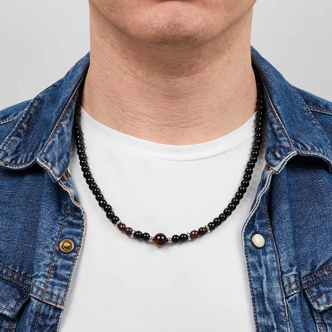Handgemachte Herren Tigerauge Onyx Perlenkette Kette Natürliche Edelsteine Heilung Kristallschmuck (