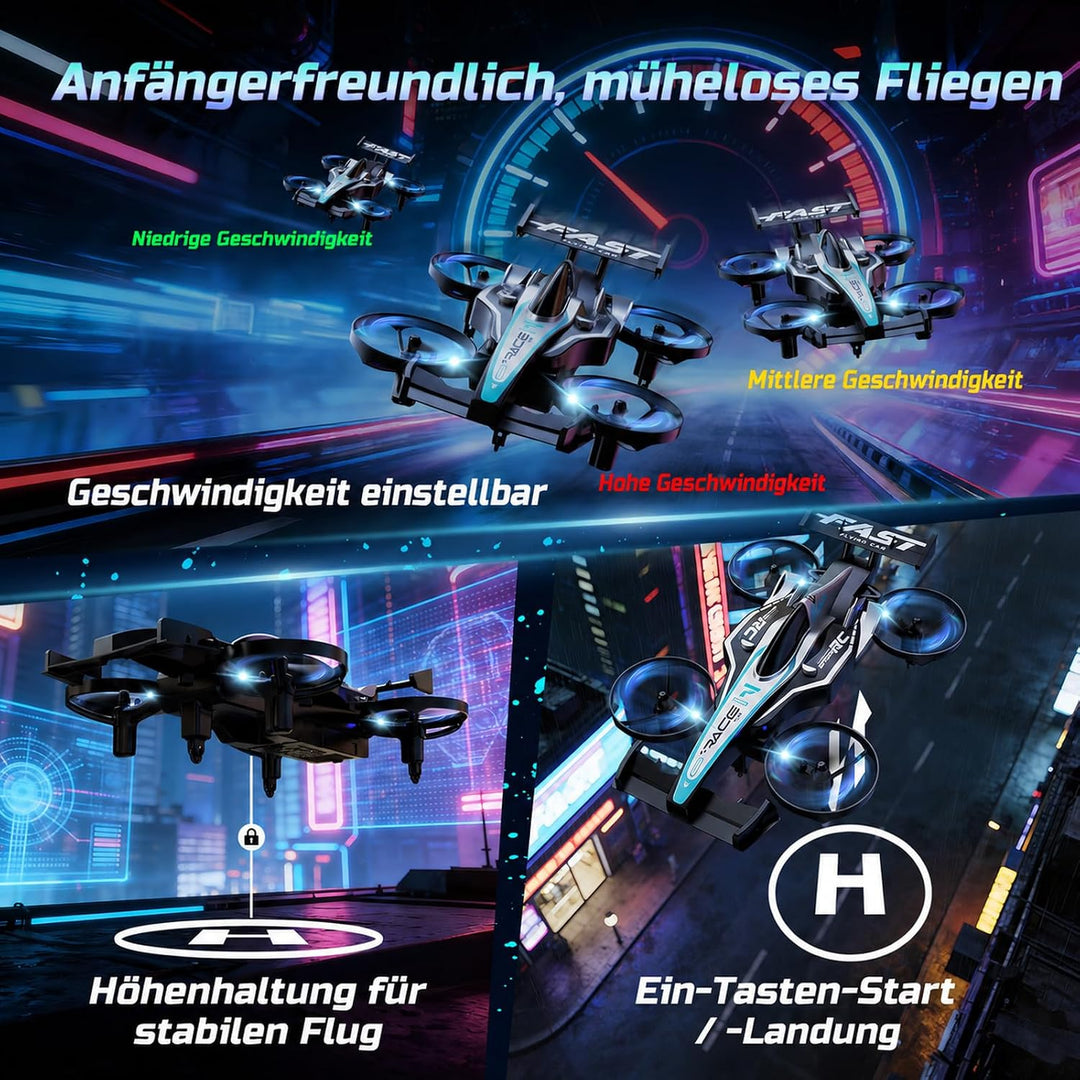 DEERC HT35 Kinderdrohne, 2-in-1 Luft- &amp; Bodenfahrzeug, RC Auto und Drohne, 3 Geschwindigkeitsstufen,