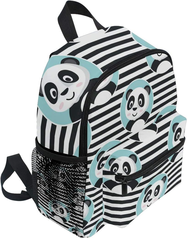 Kinderrucksack Netter Panda im blauen Kreis auf Streifen-Kindergarten-Vorschul-Tasche für Kleinkind-