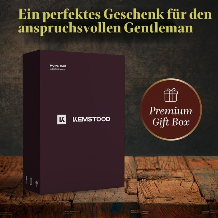 Kemstood Whisky Karaffe Globus Set (850 ml) - Edler Whiskey Decanter mit Gläser, Holzständer und ein