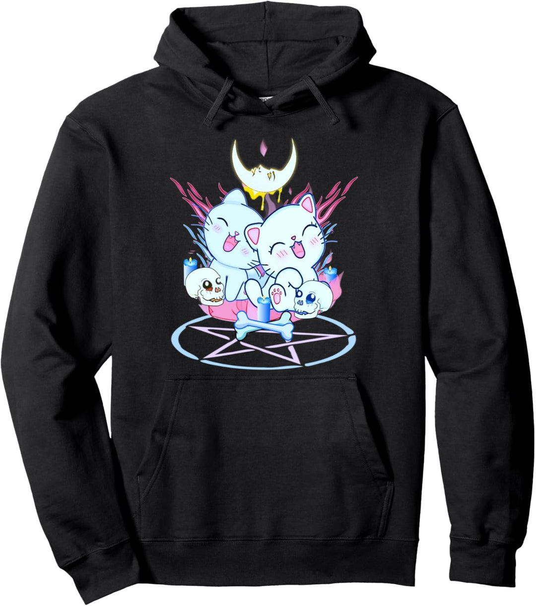 Kawaii Pastel Goth Cute Creepy 2 Katzen Pullover Hoodie