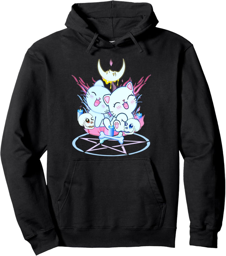 Kawaii Pastel Goth Cute Creepy 2 Katzen Pullover Hoodie