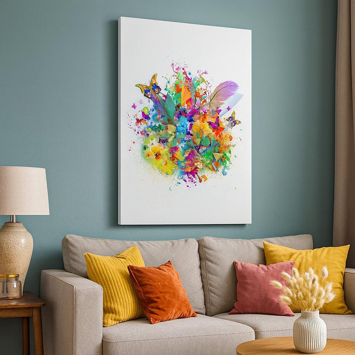 Bilder auf Leinwand 55x100cm Leinwandbild mit Rahmen Schmetterling Farbe Blume Komposition Gross Wan