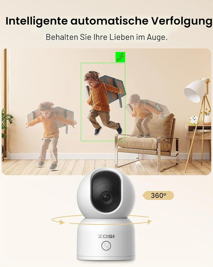 ZOSI 1080P WLAN Überwachungskamera Innen, 360° Schwenkbar IP Kamera Indoor mit EIN-Touch-Call für Ha
