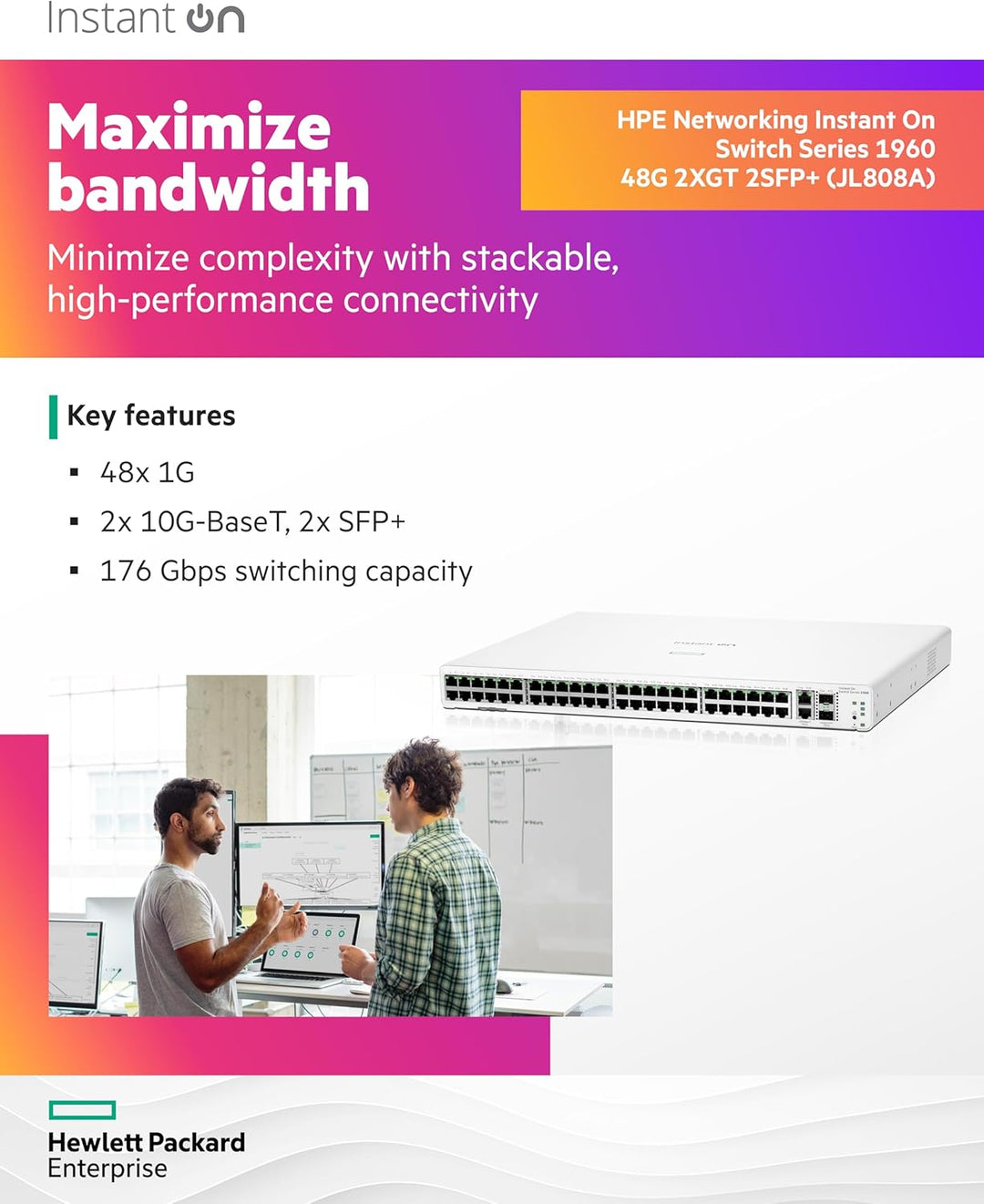 Hewlett Packard Enterprise ruba Instant On 1960 Rackmount Gigabit Smart Stack Switch 50x RJ-45 2x SF