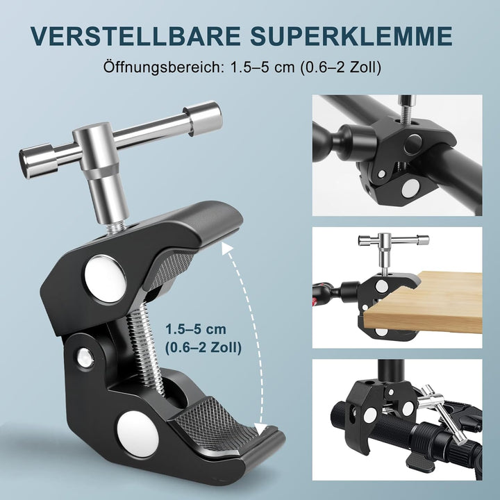 Magic Arm mit Super Clamp 23''/59cm, ZAKVOP Webcam Halterung mit Klemme, 360°Flexibel Magic Arm Clam