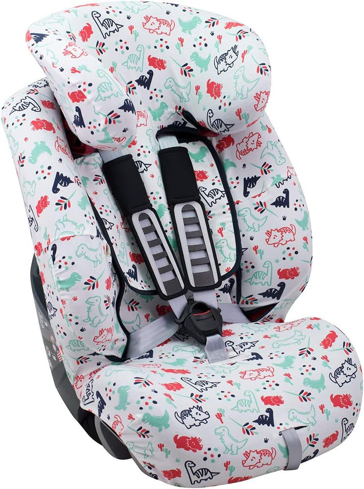 JYOKO Kids Bezug für Autositz kompatibel mit Romer Advansafix, Evolva IV M, aus Baumwolle (Dino Part
