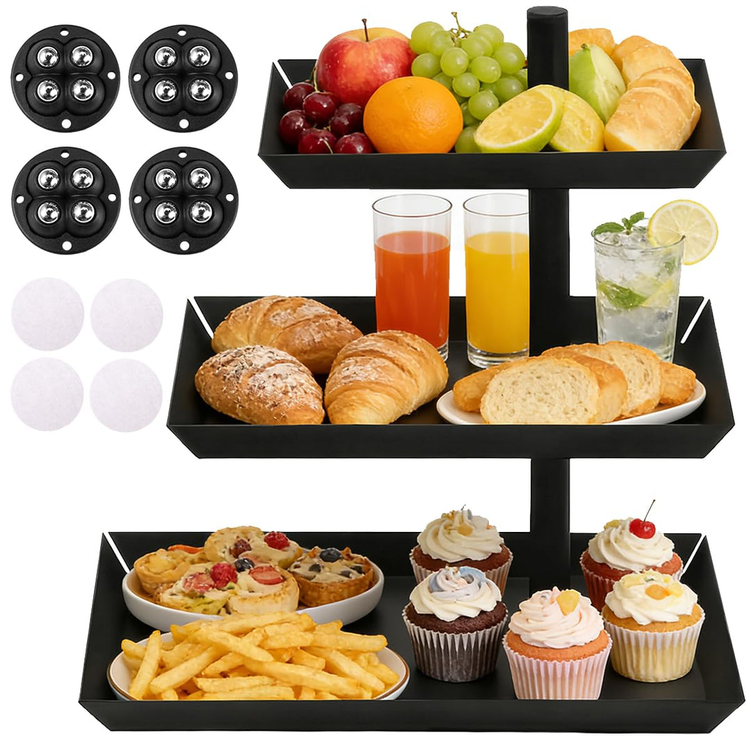 Obst Etagere 3 Stöckig 24,7 x 15,8 x 26,6 cm, 360° Drehbare Etagere 3 Etagen Schwarz für Unterhaltun