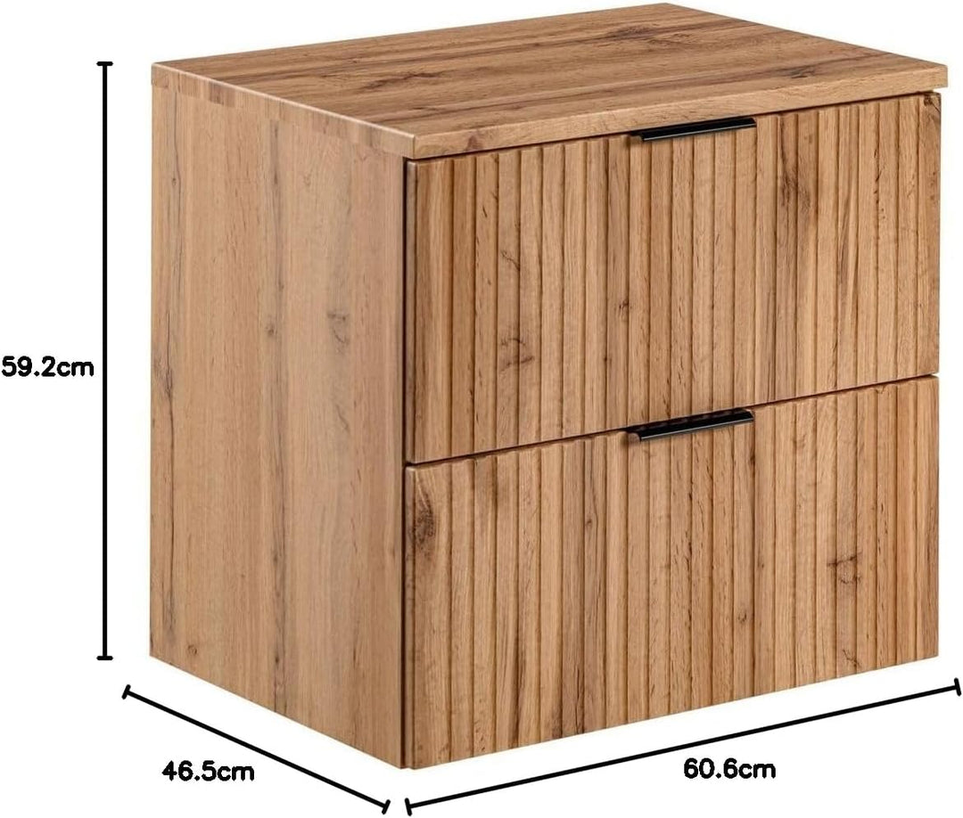 Lomadox Badezimmermöbel Waschtisch-Unterschrank 60cm Wotaneiche mit gerilllter Front Waschbecken Bad