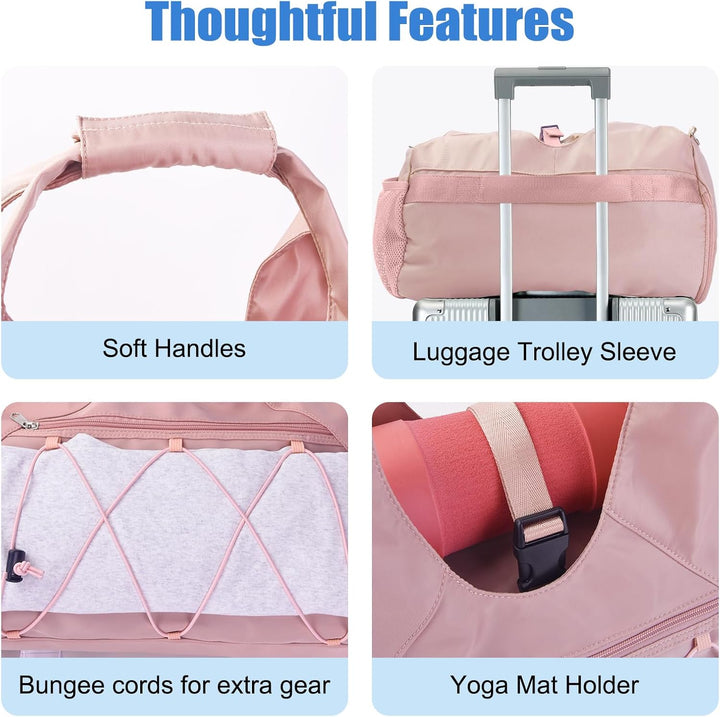 Sporttasche für Damen Yogatasche mit Schuhfach & Nassfach Reisetasche Tragetasche für Yogamatten Fre