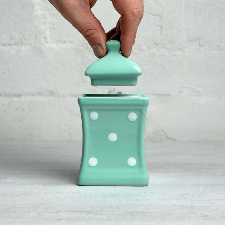 City to Cottage® - Keramik Behälter Küche 150 ml | Türkis und Weiss | Polka Dots | Handgemacht | Beh