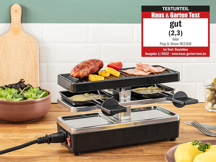 Tefal RE2308 Plug & Share Raclette | 400 Watt | 2 Pfännchen + Grillplatte | Ein-/Ausschalter | Antih