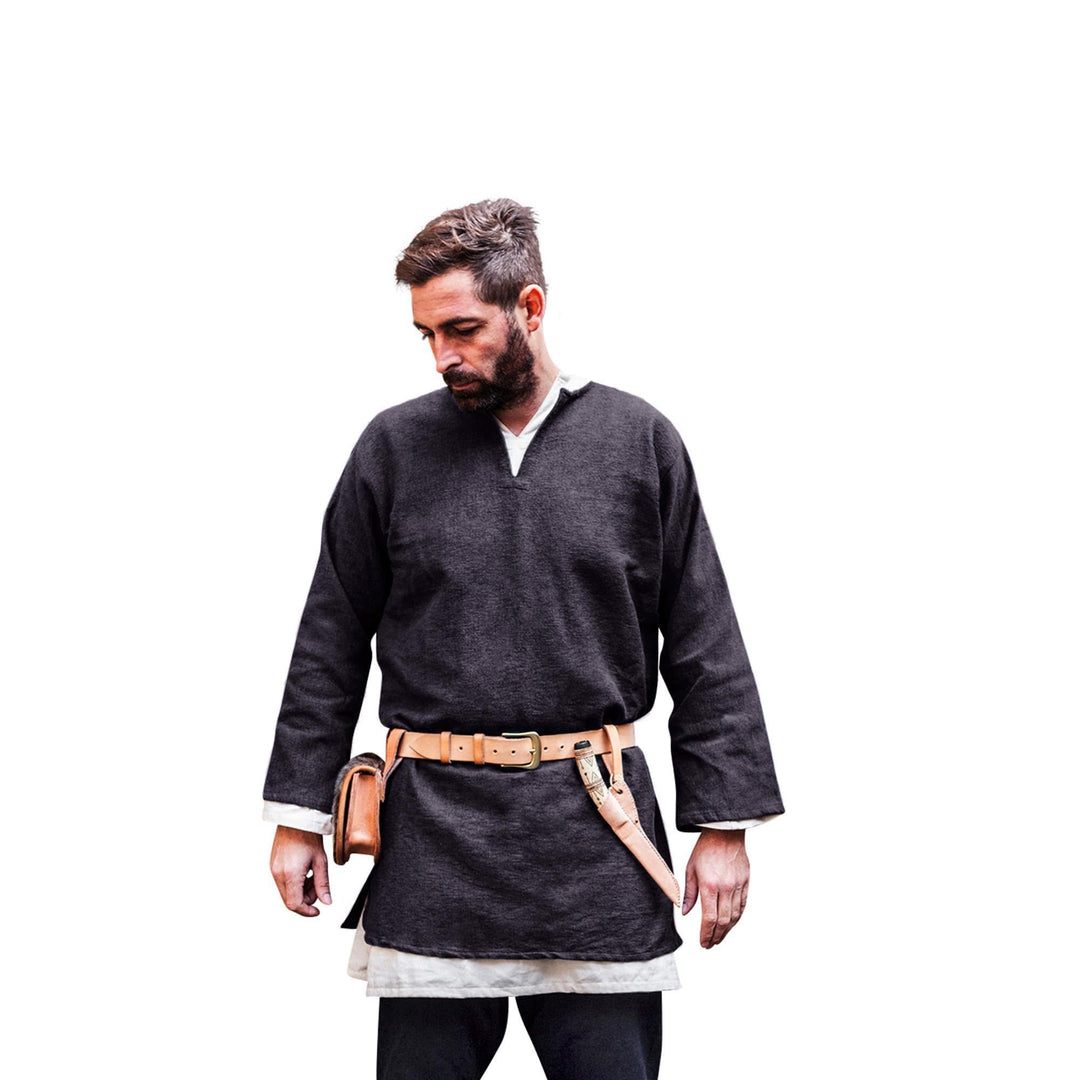 Mittelalter Kurztunika Tunika Langarm grau authentisch Wolle - XXL XXL Grau, XXL Grau