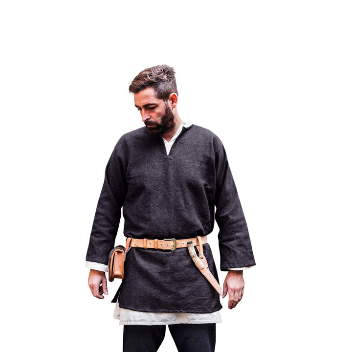 Mittelalter Kurztunika Tunika Langarm grau authentisch Wolle - XXL XXL Grau, XXL Grau
