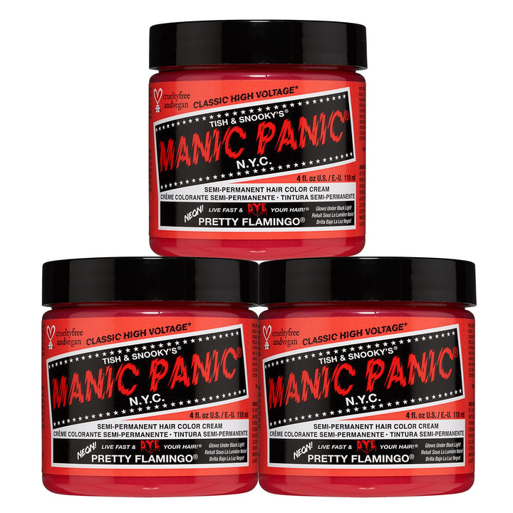 Manic Panic Pretty Flamingo Classic Creme, Vegan, Cruelty Free, Pink Semi Permanent Hair Dye 3 x 118