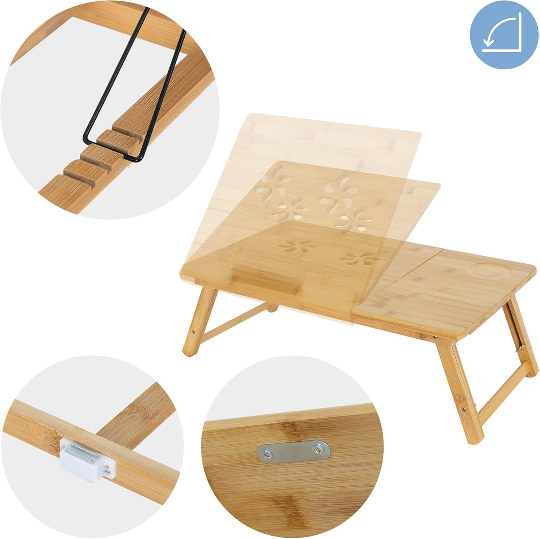 ML-Design Laptoptisch aus Bambus fürs Bett/Sofa, höhenverstellbar & klappbar, 4 Neigungswinkel, für