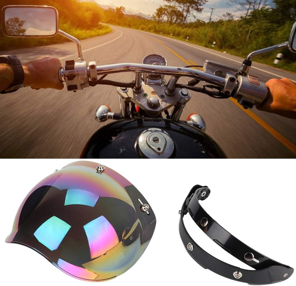 Qiilu Motorrad Helm Linse, Motorrad Retro 3-Snap Sonnenblende Schild Winddichte Helm Linse farbig