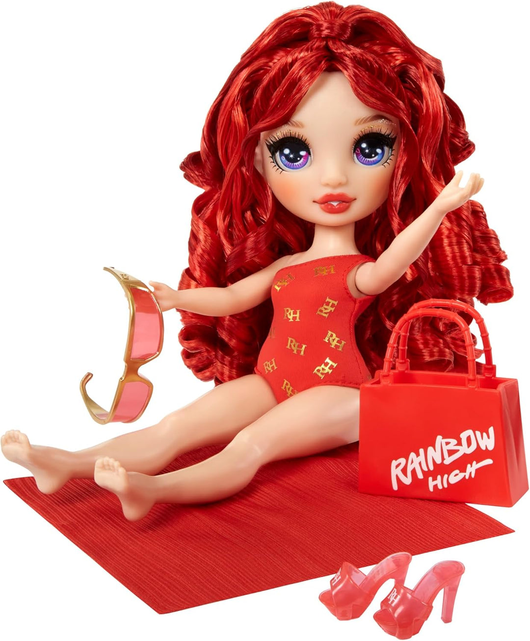 Rainbow High Swim & Style - Ruby (Rot) - 28 cm Grosse Puppe mit Schimmerndem Pareo, auf 10+ Arten zu