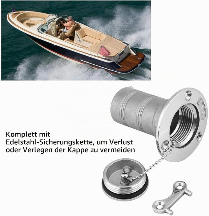 38 mm Tankstutzen für Boote, Tankdeckel Einfüllstutzen aus 316 Edelstahl mit Key Boat Deck Fill Fill