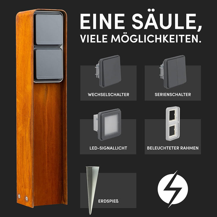 MG-Elektro Steckdosensäule (Corten) | Aussensteckdose wetterfest IP55, Rost, Modernes Design & Premi