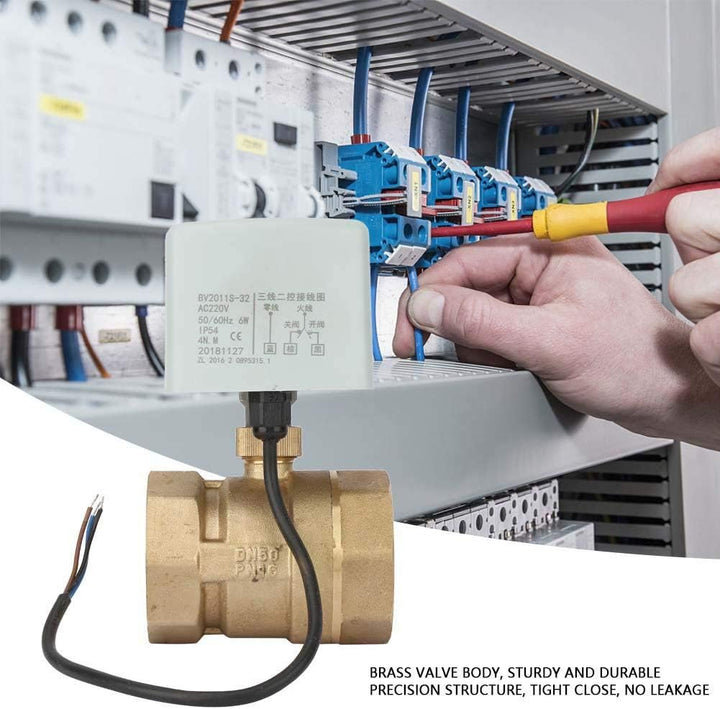 220 V Wechselstrom Elektrokugelhahn, DN50 2 Zoll 2 Wege 3 Draht Messing Motorisiertes Kugelhahn