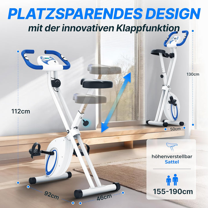 Ultrasport F-Bike, Fahrradtrainer, Heimtrainer, klappbarer Hometrainer, LCD Display, opt. Handpulsse