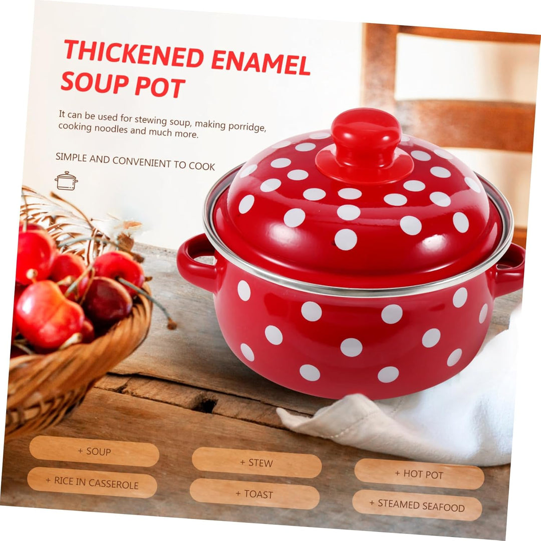 HOMSFOU Emaille Suppentopf Mit Doppelgriffen Und Deckel Zum Kochen Von Suppe Und Porridge Energieför