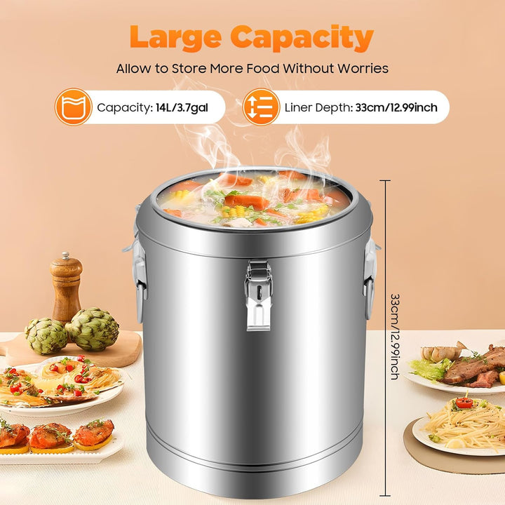 Transport Thermobehälter für Essen, 14/32L Gastro Warmhaltebehälter Isolierter Edelstahl Thermobox H