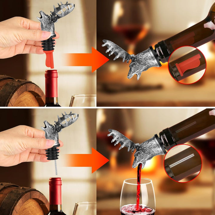 LULLEA Hirschkopf 2-in-1 Weinflaschenverschluss und Ausgiesser, Geschenke für Jäger, Geschenke für M