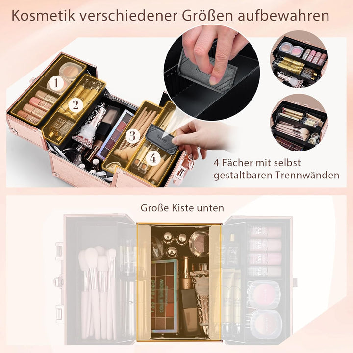 Kosmetikkoffer Schminkkoffer Leer Make up Koffer Alu Beauty Case Abschliessbarer Nagelkoffer Multiko