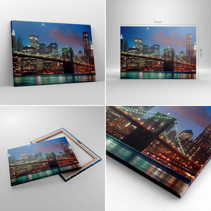 Bilder auf Leinwand Brooklyn brücke nacht new york city Leinwandbild 70x50cm Wandbilder Dekoration W
