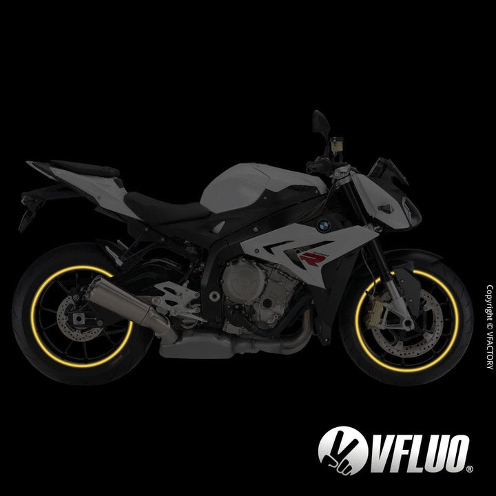 VFLUO - Kit Reflektierende Felgenrandaufkleber Motorrad, Aufkleber für 1 Rad 3M™-Technologie™, 360°-