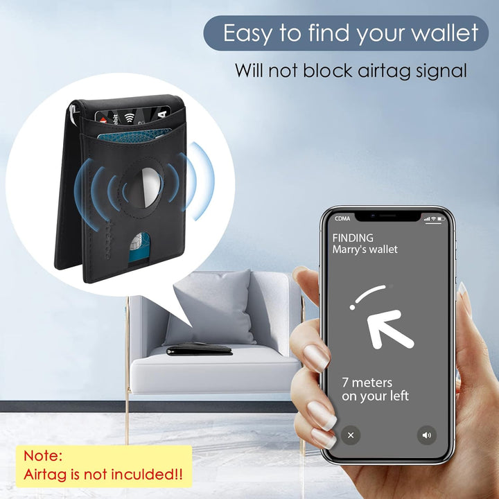 doeboe AirTag Wallet, Echtes Leder Kreditkarte Bifold Wallet mit Geldscheinklammer, Minimalistische