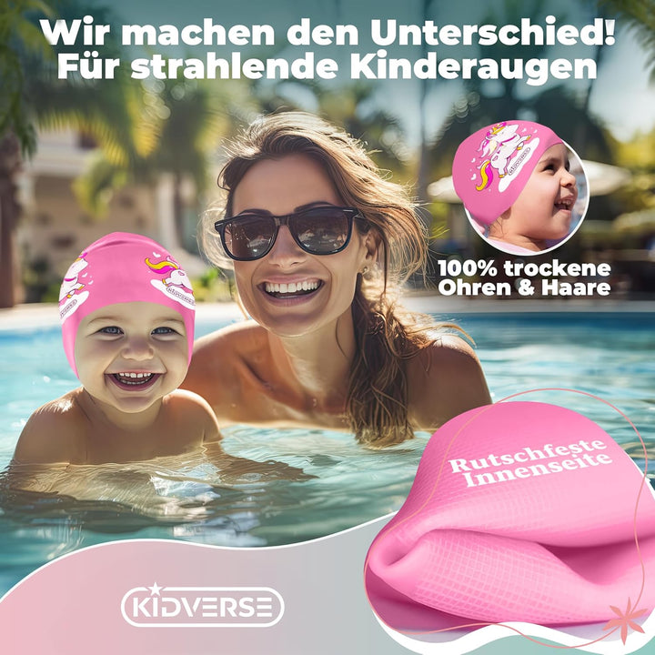 KIDVERSE Badekappe Mädchen - Wasserdichte Badekappe mit Anti-Rutsch-Noppen - Schwimmhaube mit UV-Sch