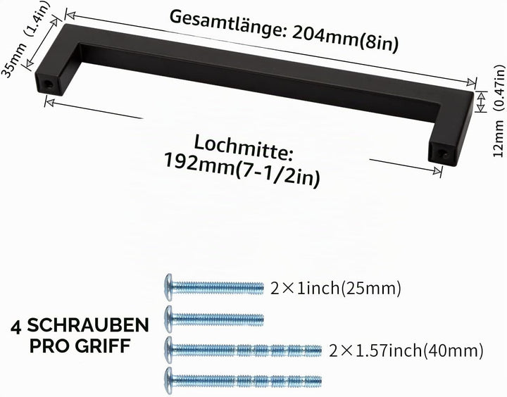 LONTAN 10 Stück Küchengriffe Schwarz 192mm lochabstand Schrankgriffe Schwarz Griffe für Küchenschrän