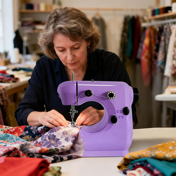 Mini Nähmaschine für Anfänger mit Eingebautem, Anschiebetisch, LED-Licht, Nähmaschine Tragbare Elekt