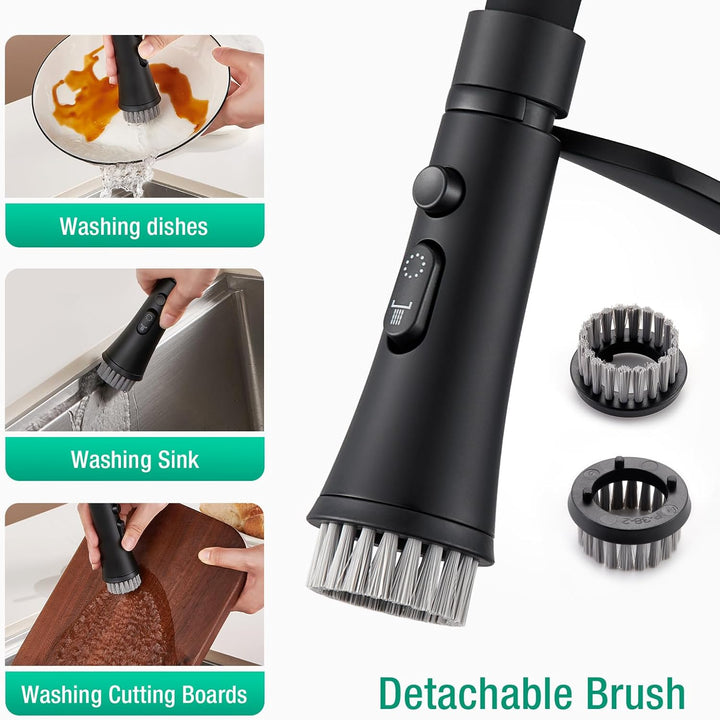 CREA Wasserhahn Küche mit 3 Funktionen Brause, Hochdruck Küchenarmatur mit Ausziehbarer Brause, 360°