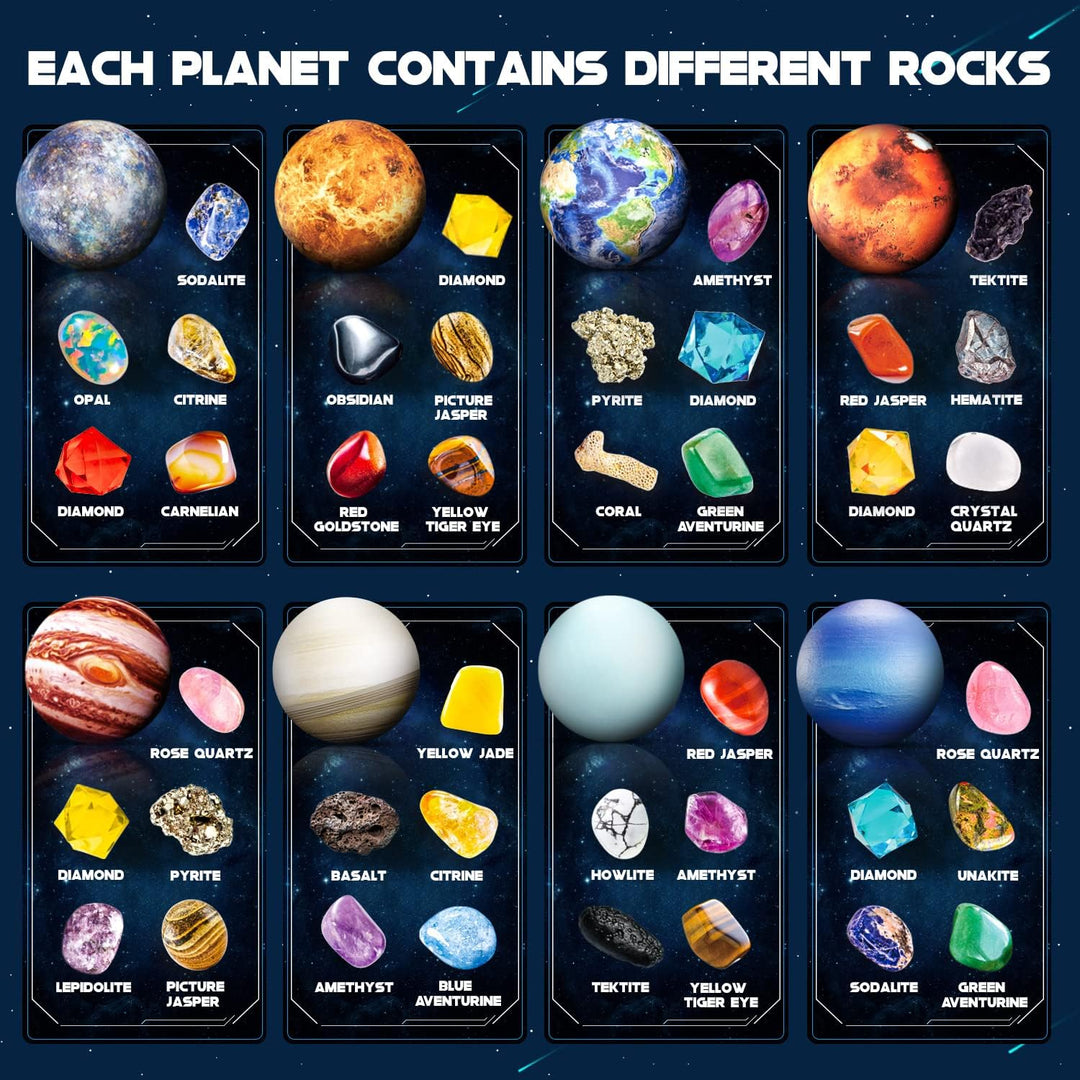 Planeten Ausgrabungsset für Kinder, Edelsteine Ausgraben für Natürliche Edelsteine, Kristalle und Mi